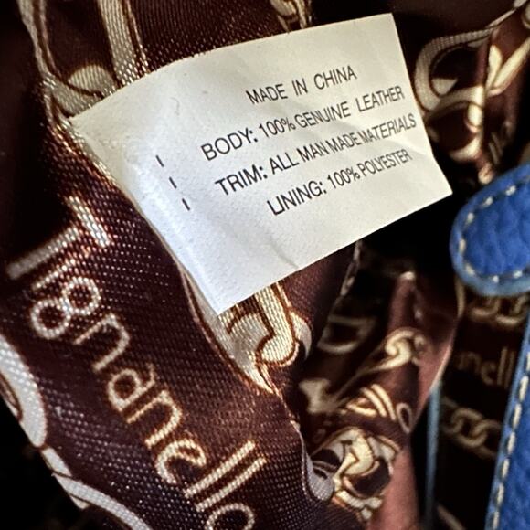 Tignanello Perfect 10 Handbag Purse Blue Pebbled Leather Double Handles - Picture 12 of 12